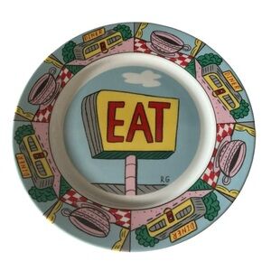 Vintage 1987 block spa Portugal EAT N DRINK 8” salad plate Rodney A. greenblat